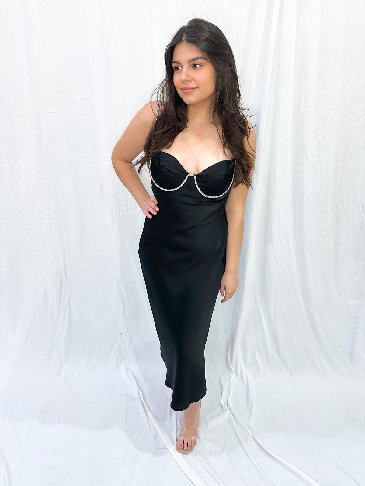 shine midi dress High Shine Metallic Satin Column Midi Dress